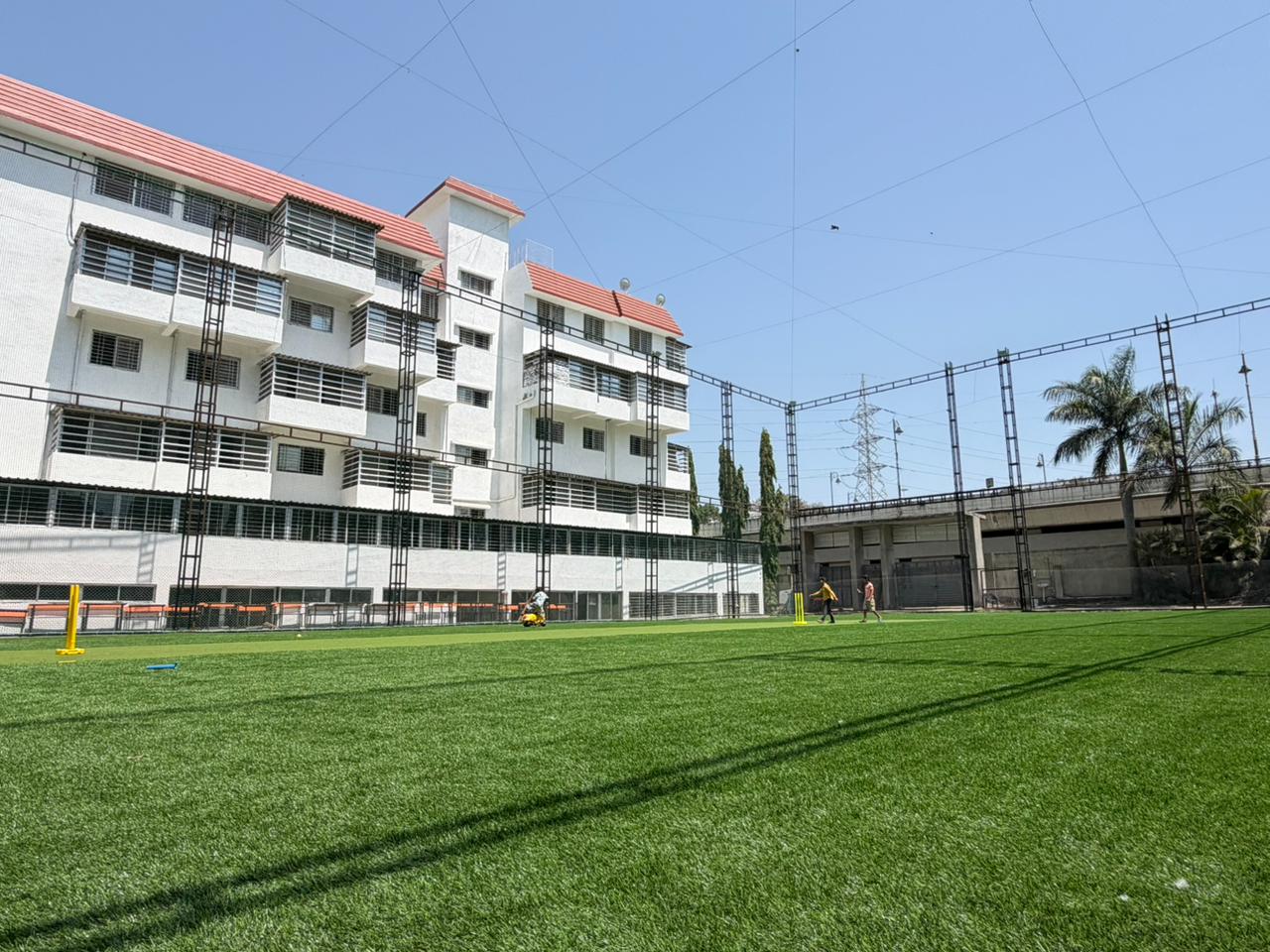 School building view from the sports ground